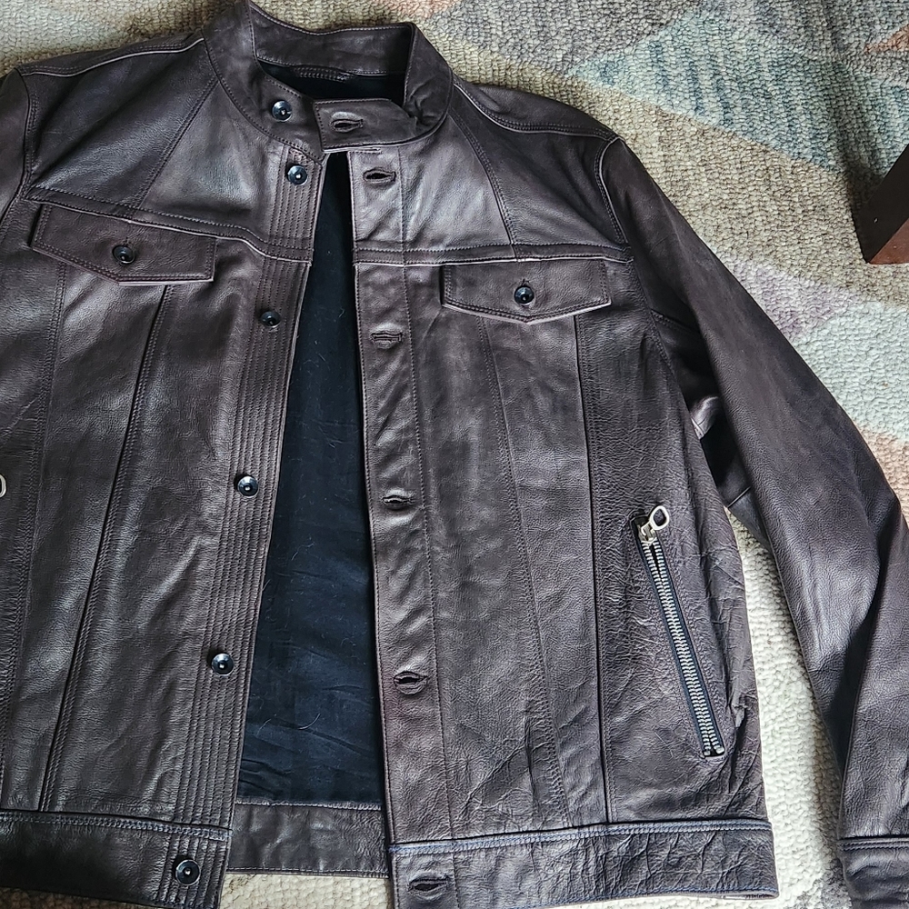 GAP Genuine Leather Trucker Jacket Utility Style — circa 2001–2002